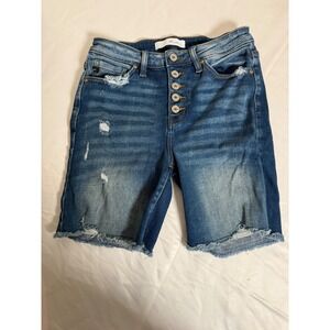 KanCan High Rise Button Fly Distressed Bermuda Denim Shorts Blue KC8583M Size S